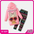 L.O.L. SURPRISE! 2pcs Kid Girl Characters Print Pink Hoodie Sweatshirt and Stripe Leggings Set Colorful image 1