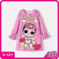L.O.L. SURPRISE! Kid Girl Letter Print Long Ruffle-sleeve Pink Dress Pink image 1