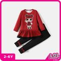 L.O.L. SURPRISE! 2pcs Toddler Girl Lace Hem Long-sleeve Tee and Bowknot Design Pants Set Burgundy image 1