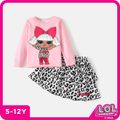 L.O.L. SURPRISE! 2pcs Kid Girl Characters Print Long-sleeve Tee and Leopard Print Layered Skirt Set Pink image 1
