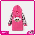 L.O.L. SURPRISE! Kid Girl Character Leopard Print Colorblock Pocket Design Hooded Sweatshirt Dress Pink image 1
