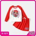 L.O.L. SURPRISE! 2pcs Kid Girl Colorblock Raglan Sleeve Sweatshirt and Red Cotton Skirt Set REDWHITE image 1