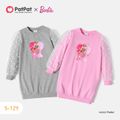 Barbie Kid Girl Polka dots Mesh Puff-sleeve Cotton Sweatshirt Dress Flecked Grey image 2