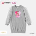 Barbie Kid Girl Polka dots Mesh Puff-sleeve Cotton Sweatshirt Dress Flecked Grey image 1