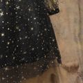 Kid Girl Stars Glitter Sweetheart Collar Mesh Long-sleeve Evening Parrty Dress Black image 5