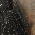 Kid Girl Stars Glitter Sweetheart Collar Mesh Long-sleeve Evening Parrty Dress Black image 4