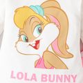 Looney Tunes 3pcs Baby Girl 95% Cotton Ruffle Long-sleeve Graphic Romper and Allover Heart Print Pants with Headband Set Pink image 5