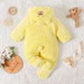 Baby Bunny or Bear Applique 3D Ear Hooded Footed/footie Long-sleeve Fluffy Fleece-lining  Jumpsuit Pale Yellow image 4