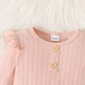2pcs Baby Girl Pink Textured Ruffle Long-sleeve Jumpsuit & Headband Set Pink image 4