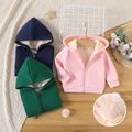 Baby Boy/Girl Thermal Fleece Lined Solid Long-sleeve Zipper Hoodie Pink image 2