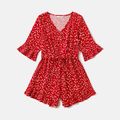 Valentine's Day Mommy and Me Allover Heart Print Red Surplice Neck Ruffle-sleeve Belted Romper Red image 2