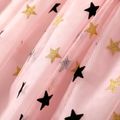 Kid Girl Mock Neck Ribbed Star Glitter Mesh Splice Long-sleeve Dress Pink image 5