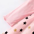 Kid Girl Mock Neck Ribbed Star Glitter Mesh Splice Long-sleeve Dress Pink image 4