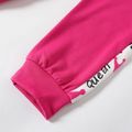 2pcs Kid Girl Letter Crown Print Colorblock Raglan Sleeve Hoodie Sweatshirt and Elasticized Pants Set Pink image 5