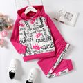2pcs Kid Girl Letter Crown Print Colorblock Raglan Sleeve Hoodie Sweatshirt and Elasticized Pants Set Pink image 1
