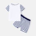 The Smurfs 2pcs Baby Boy/Girl 95% Cotton Short-sleeve Graphic Tee and Striped Shorts Set Tibetanblue image 2