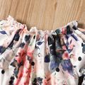 3pcs Toddler Girl Trendy Ripped Denim Skirt & Belt and Floral Print Off Shoulder Blouse Set White image 2