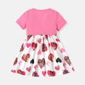 Barbie Toddler Girl 2pcs Mother's Day Heart Print Belted Sleeveless Dress and Cotton Cardigan Set PinkyWhite image 5
