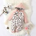 Baby Girl Thermal Leopard Fuzzy Spliced Hooded Long-sleeve Jumpsuit Pink image 1