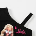 Barbie Toddler Girl Mother's Day Bowknot Design Cotton One Shoulder Mesh Splice Dress Black image 3