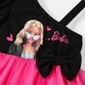 Barbie Toddler Girl Mother's Day Bowknot Design Cotton One Shoulder Mesh Splice Dress Black image 4