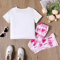 2pcs Kid Girl Valentine's Day Letter Heart Print Twist Knot Tee and Flared Pants Set White image 5