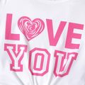 2pcs Kid Girl Valentine's Day Letter Heart Print Twist Knot Tee and Flared Pants Set White image 2