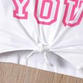 2pcs Kid Girl Valentine's Day Letter Heart Print Twist Knot Tee and Flared Pants Set White image 3