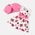 Barbie Toddler Girl 2pcs Mother's Day Heart Print Belted Sleeveless Dress and Cotton Cardigan Set PinkyWhite image 2