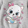 2pcs Toddler Girl Playful Cat Kitty Print Sweatshirt and Bows Print Pants Set Grey image 3