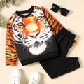 2pcs Kid Boy Animal Tiger Print Sweatshirt and Elasticized Pants Set Black image 1
