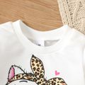 2pcs Baby Girl Cat Graphic Long-sleeve Crop Sweatshirt & Leopard Print Skirt Set White image 3