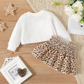 2pcs Baby Girl Cat Graphic Long-sleeve Crop Sweatshirt & Leopard Print Skirt Set White image 2