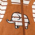 Baby Boy/Girl Striped Hooded Long-sleeve Spliced Elephant Embroidered Corduroy Zipper Jumpsuit Brown image 4