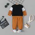 2pcs Baby Boy/Girl Long-sleeve Colorblock Sweatshirt and Letter Webbing Sweatpants Set MultiColour image 2