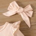 3pcs Baby Girl Letter Print Ruffle Trim Long-sleeve Romper and Bow Front Pants & Headband Set Apricot image 5