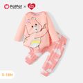 Care Bears 2pcs Baby Boy/Girl Cartoon Bear Print Long-sleeve Romper and Pants Set Pink image 1