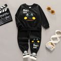 2pcs Toddler Boy Playful Bear Print Zipper Design Sweatshirt and Pants Set Black image 1