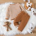 Baby Boy/Girl Striped Waffle Textured Long-sleeve Set Brown image 2