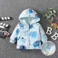 Baby Girl Allover Elephant Print Hooded Thermal Fleece Lined Coat Blue image 1