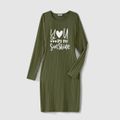 Family Matching Long-sleeve Heart & Letter Print Rib Knit Dresses and Colorblock Sweatshirts Sets Army green image 2