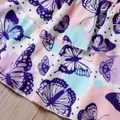 2pcs Kid Girl Ruffled Ribbed Cotton Tee and Butterfly Print Layered Skirt Set Purple image 5