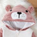 Baby Girl 3D Bear Ears Hooded Long-sleeve Thermal Fleece Jumpsuit Pink image 5