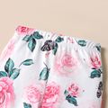 2pcs Kid Girl Button Design Ruffle Layered Tee and Floral Print Leggings Set Pink image 5