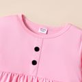 2pcs Kid Girl Button Design Ruffle Layered Tee and Floral Print Leggings Set Pink image 3