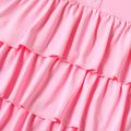 2pcs Kid Girl Button Design Ruffle Layered Tee and Floral Print Leggings Set Pink image 4