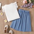 2pcs Kid Girl Figure Print Flutter-sleeve Tee and Belted Denim Skirt Set Blue image 5