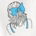 2pcs Kid Girl Figure Print Flutter-sleeve Tee and Belted Denim Skirt Set Blue image 2