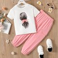 2pcs Kid Girl Figure Print Short-sleeve Tee and Pocket Design Cargo Pants Set Pink image 1