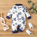 Baby Boy Allover Plant Print Polo Neck Long-sleeve Jumpsuit Blue image 2
